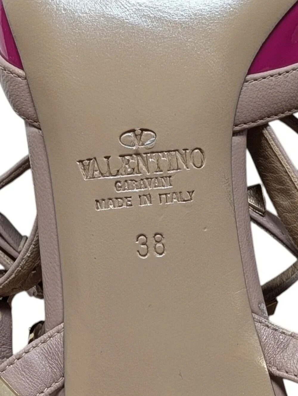 Valentino Garavani Pink Gold Rockstud Cage Gladiator Pointed Toe Pump Size EU 38